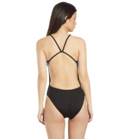 Women's Surf Splice Swan Back One Piece Swimsuit -Speedo Store 5666062008488 blue 3a