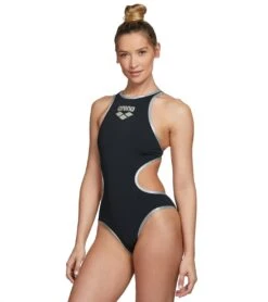 Arena Women's One Big Logo One Piece Swimsuit 9 Arena Women's One Big Logo One Piece Swimsuit -Speedo Store 5667733176488 blacksilver 5a