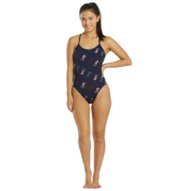 Women's Cascading TYR Print Cutoutfit One Piece Swimsuit 8 Women's Cascading TYR Print Cutoutfit One Piece Swimsuit -Speedo Store 6663769489576 redwhiteblue 4a