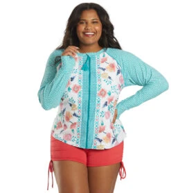 Women's Plus Size Floral Fantasy Scarlett Sun Guard Long Sleeve Top
