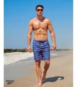 Reebok Men's Stripe Flow 9" Swim Trunks -Speedo Store 7167533973672 navyblue 5a