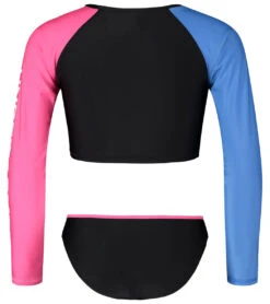 Under Armour Girls' Long Sleeve UPF 30+ Crop Rashguard Set (Little Kid, Big Kid) -Speedo Store 7186272059560 black 3a