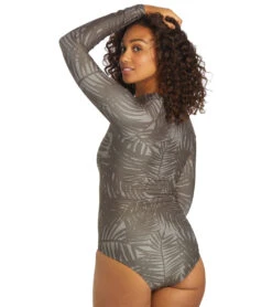 Sporti X Stef Corgel Manhattan Beach Palm Shadow Zip Front Long-Sleeve One Piece Swimsuit -Speedo Store 7360963903656 blacksand 7a