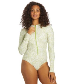 Sporti X Stef Corgel Manhattan Beach Cheetah Zip Front Long-Sleeve One Piece Swimsuit -Speedo Store 7360964001960 junglegreen 4a