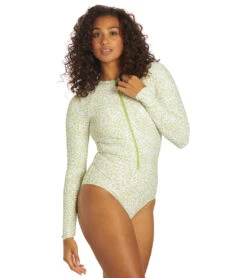 Sporti X Stef Corgel Manhattan Beach Cheetah Zip Front Long-Sleeve One Piece Swimsuit -Speedo Store 7360964001960 junglegreen 5a