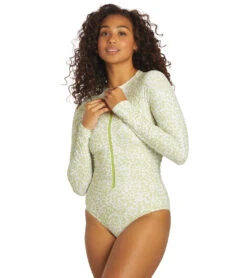 Sporti X Stef Corgel Manhattan Beach Cheetah Zip Front Long-Sleeve One Piece Swimsuit -Speedo Store 7360964001960 junglegreen 8a