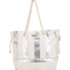 Silver Metallic Striped Shoulder Tote