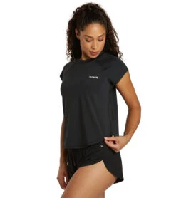 HURLEY Women's Oao Solid Short Sleeve UPF 50 Surf Shirt -Speedo Store 7470425931944 black 4a
