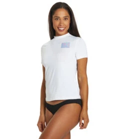 Billabong Women's Core Loose Fit Short Sleeve UPF 50 Surf Shirt -Speedo Store 7490772500648 white 4a