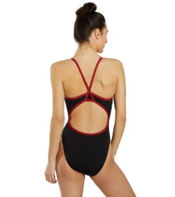 HydroLast Piped Thin Strap One Piece Swimsuit -Speedo Store 7595852628136 blackmaroon 3a