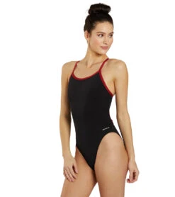 HydroLast Piped Thin Strap One Piece Swimsuit -Speedo Store 7595852628136 blackmaroon 4a
